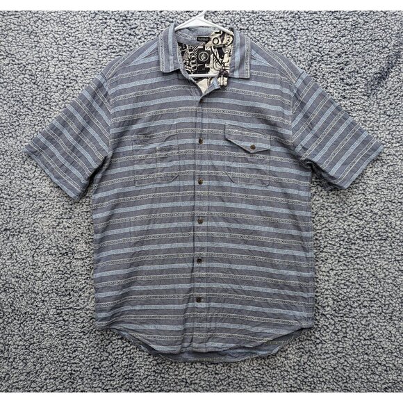 Volcom Linen Boho Button Up Shirt Mens LG Beach Travel Cali Hippie Surfer Skate - Picture 1 of 12